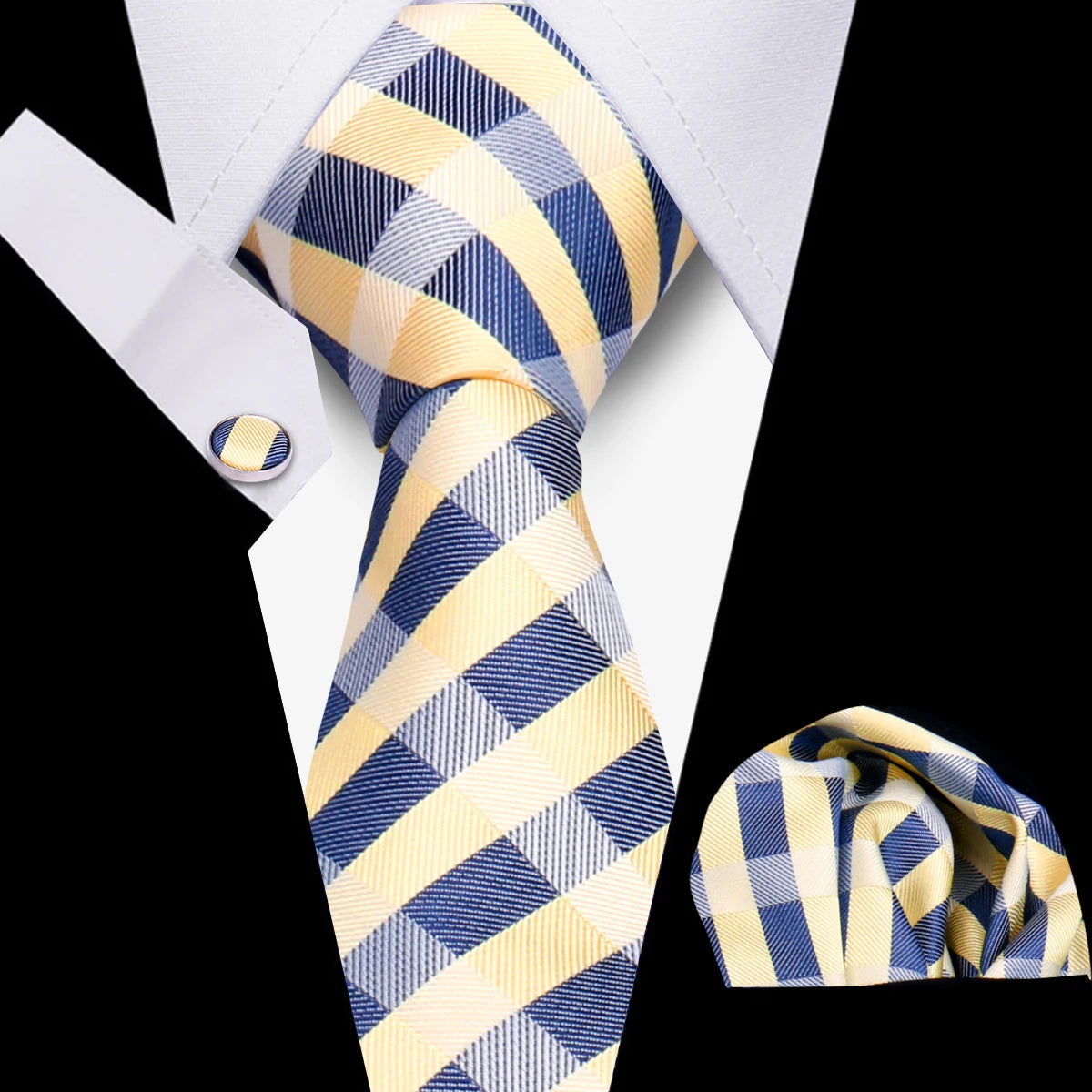 Tie Men Business Necktie Set Classic Plaid Cufflinks Handkerchief For Suit Wedding High Quality 3pcs Ties Sets Formal Gravata