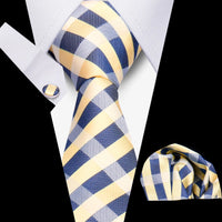 Tie Men Business Necktie Set Classic Plaid Cufflinks Handkerchief For Suit Wedding High Quality 3pcs Ties Sets Formal Gravata