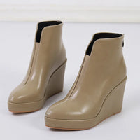 New Autumn Early Winter Shoes Women Ankle Boots Platform Fashion Ladies Wedge Heels 10cm Pure Black White Big Size 42