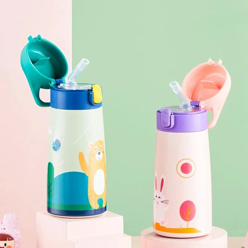 Stainless Steel Straw Insulated Cup with Box Cartoon Leak Proof Vacuum Bottle Children's Insulated Water Bottle Insulated Cup