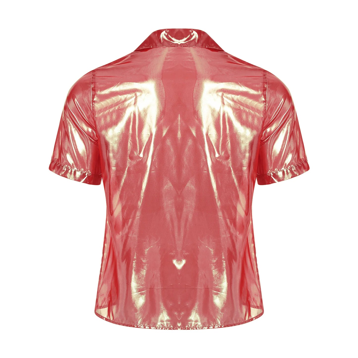 Mens  Shine Button See Through Shirt Top for Disco Party Rave Outfits Turn-down Collar Hip Hop Blouses Beachwear Rave Clubwear