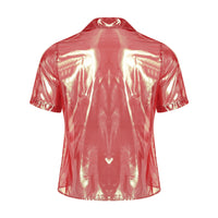 Mens  Shine Button See Through Shirt Top for Disco Party Rave Outfits Turn-down Collar Hip Hop Blouses Beachwear Rave Clubwear