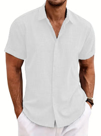 Men's Linen Shirts Short Sleeve Casual Shirts Button Down Shirt for Men Beach Summer Wedding Shirt