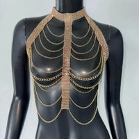 New Variety Of Body Chain Temperament White Pearl Suspender Silver Chain Top Metal Layered Fashionable Women's Clothing