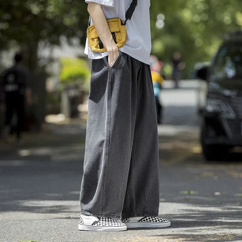 Men's Jeans Hip Hop Streetwear Skateboard Neutral Denim Trousers Men Jeans Wide Leg Denim Cargo Jean Pants Loose Straight Baggy