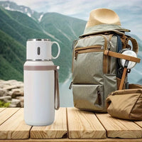 Stainless Steel Thermos Cup 600ml 24h Insulation Insulated Water Bottle with Cup Portable Handheld Tumbler for Camping Hiking