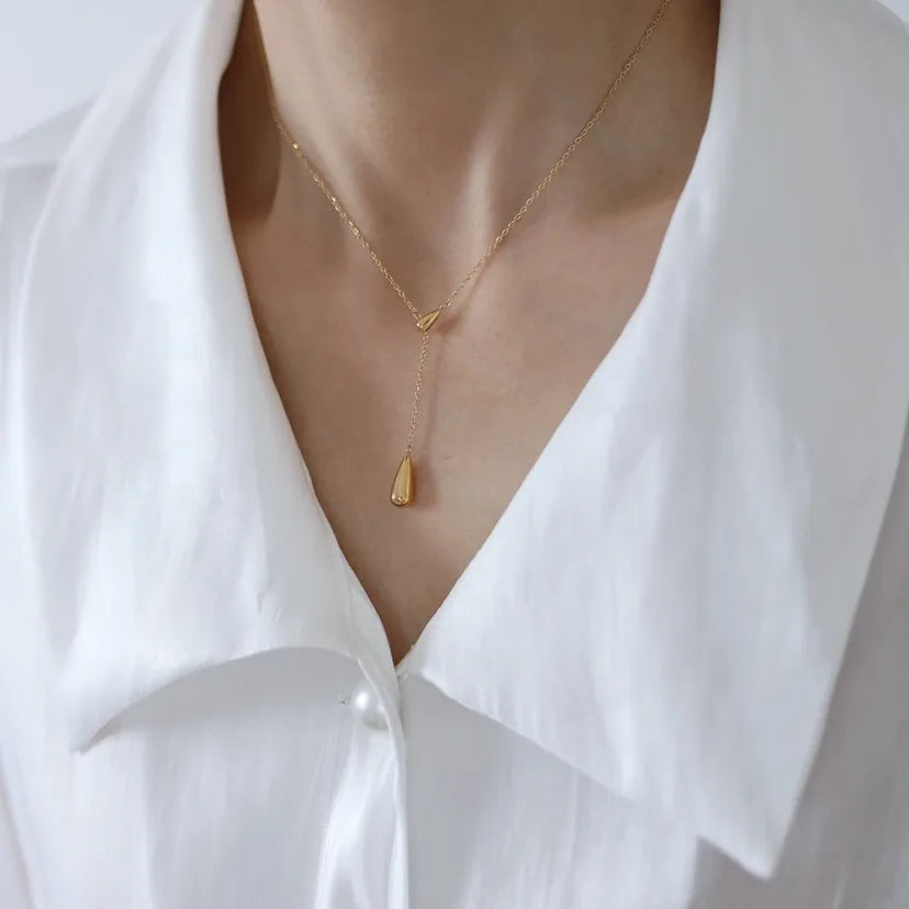 316L Stainless Steel Water Drop Charm Pendant Necklace Bohemia Party Link Chain Necklace For Women Цепочка