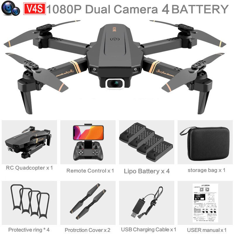 V4 RC Drone 4K/1080P HD Wide Angle Camera WiFi Fpv Dual Camera Foldable Quadcopter Real Time Transmission Helicopter Toy