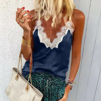 Women's Loose Lace Satin Silk V-Ne Tank Tops Fem Faionable And Comfortable Summer Wear Casual Ele Design