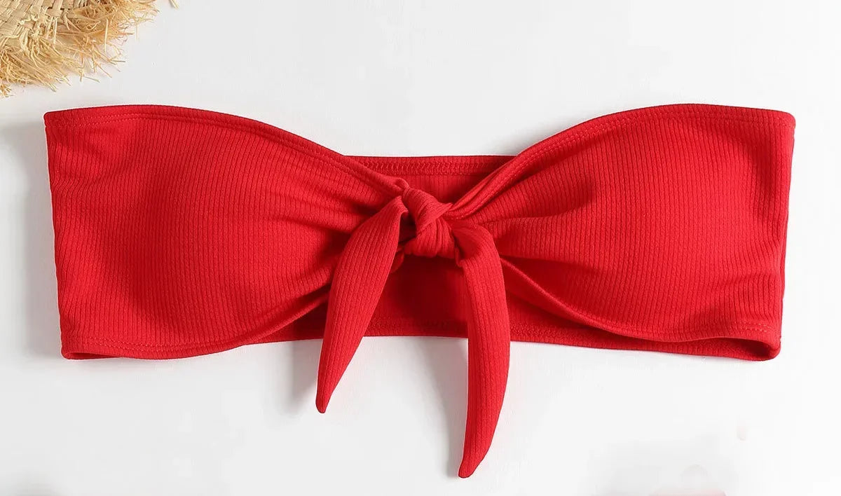 2025 New Bikini Bottoms Women's Swimsuit Low Waisted Bottom Solid Red Swimwear Thong Beachwear Brazilian Bathing Suit Summer