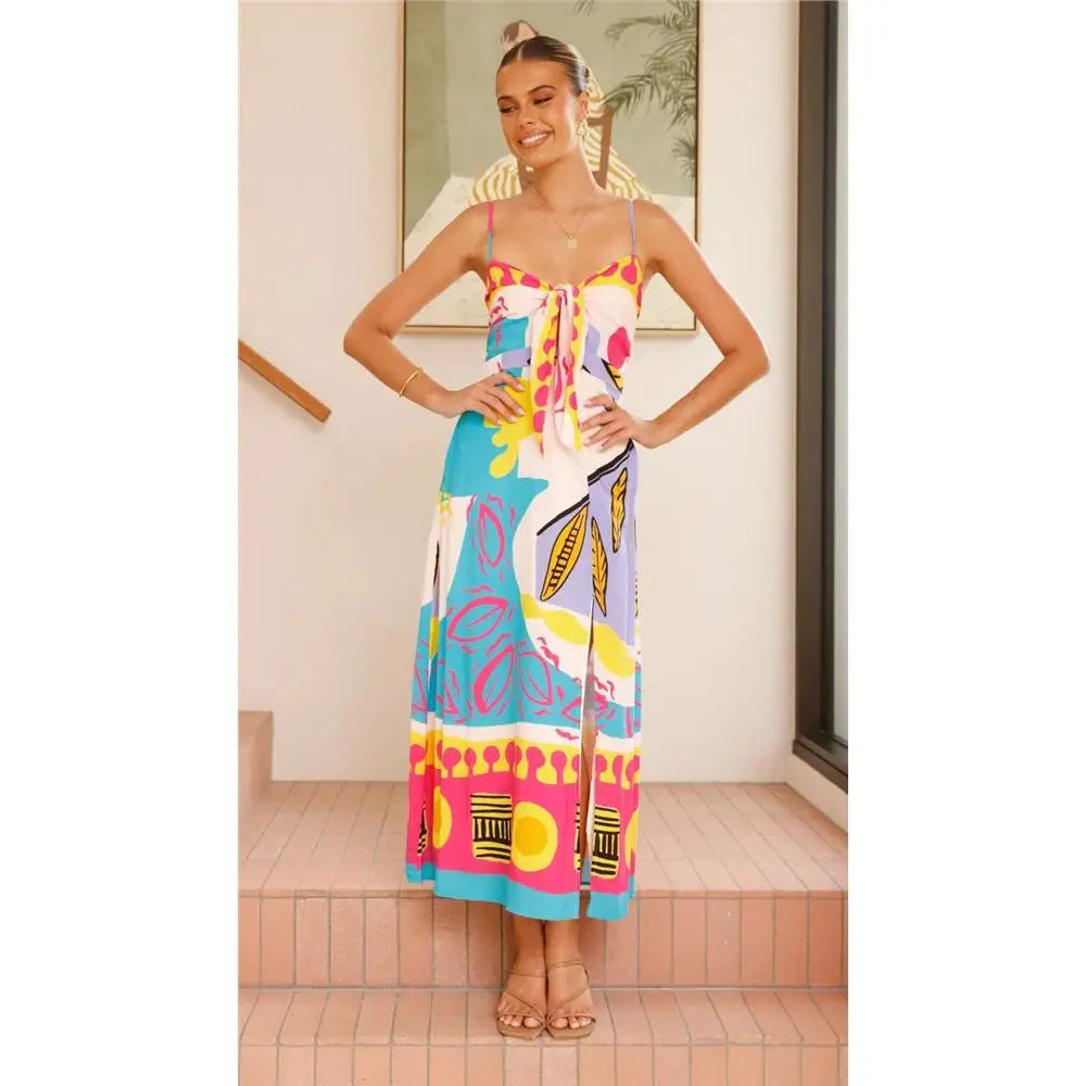 Sexy  Knot Waist Dr Split Svel Midi Dr Women's Faion Spring Autumn Cleanfit Sle Polyester Cotton Blend