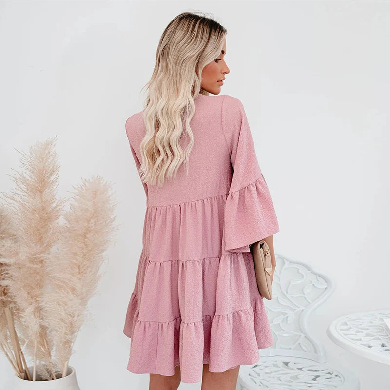 Cute Ruffle Maternity Dresses Summer Casual Pregnancy Pleated Dress For Pregnant Women Flare Sleeve Clothes Loose Woman Clothing