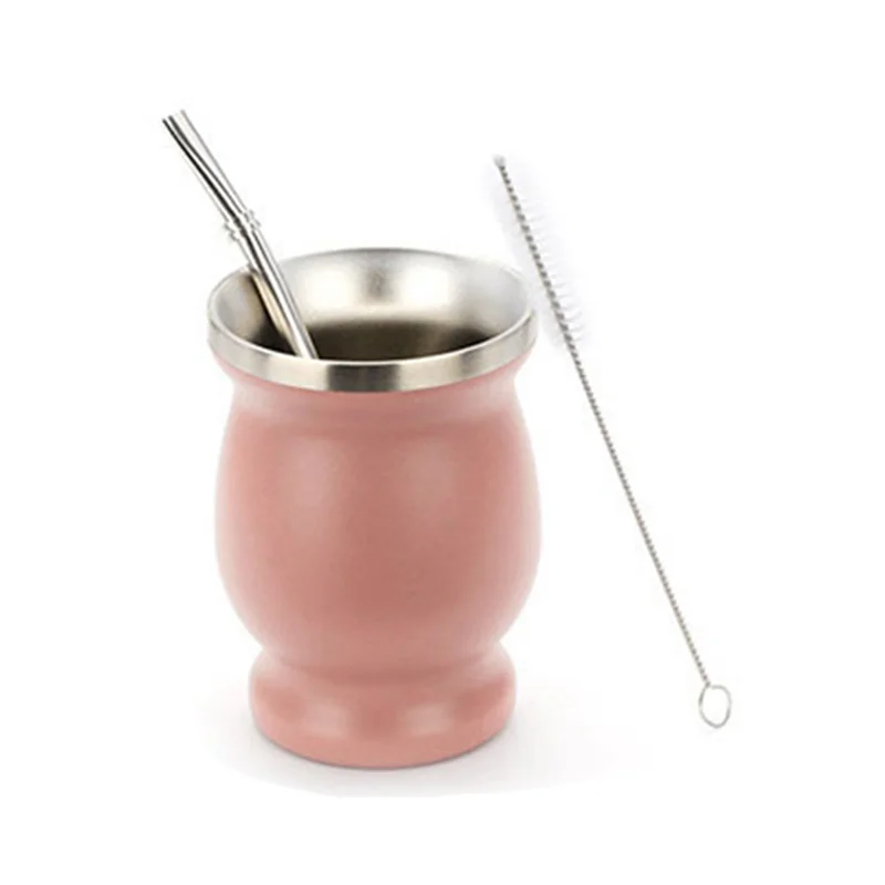 A36T-Stainless Steel Tea Cup Tea Cup Set For Insulated Straw Cup Insulated Simple Cup Durable Pink