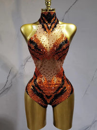 Gold Sequin Sexy Tight Bodysuit Triangle Pants Future Soldier Party Performance Costume for Women's Group Dance Y027