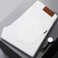 New High Quality Men's Trend Yellow Red White Jeans 2024 Spring Autumn Male High Waist Casual Pants Classic Brand Denim Trousers