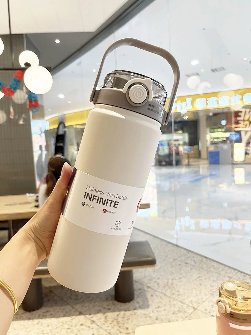 1L/1.2L Large Capacity Thermo Bottle with Straw Stainless Steel Thermal Water Bottle Keep Cold and Hot Thermos Cup Vacuum Flask