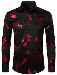 Mens Gold Rose Floral Print Shirts Brand Floral Steampunk Chemise White Long Sleeve Wedding Party Bronzing Camisa Masculina New