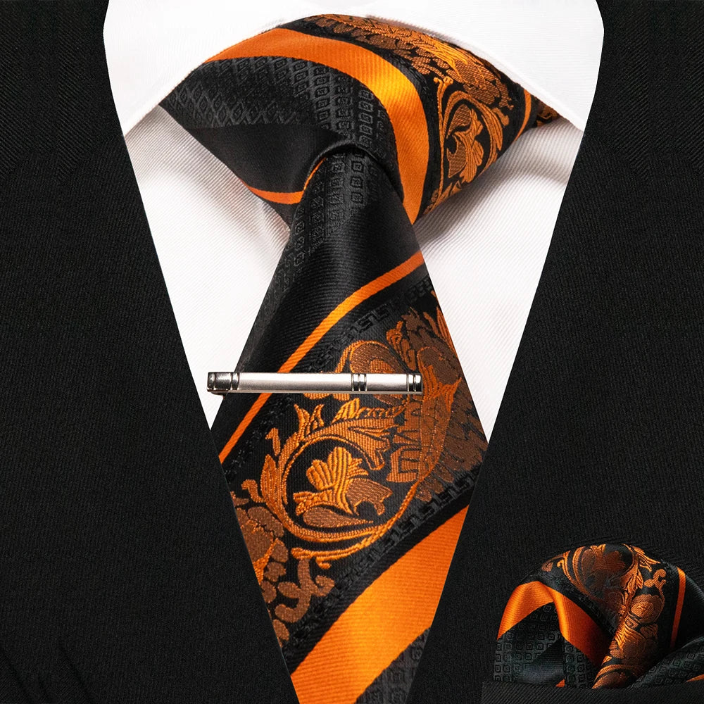 JEMYGINS Classic Silk Luxury Mens Ties Floral Striped Red Green Ties Paisley NeckTie Pocket Square Set Men's Wedding Party Tie