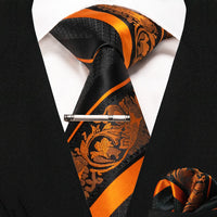 JEMYGINS Classic Silk Luxury Mens Ties Floral Striped Red Green Ties Paisley NeckTie Pocket Square Set Men's Wedding Party Tie