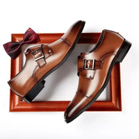 Men Genuine Cow Leather Dress Shoes Single Buckle Monk Strap Shoe Cap Toe Classic Business Gentlemen's Wedding Shoes for Men