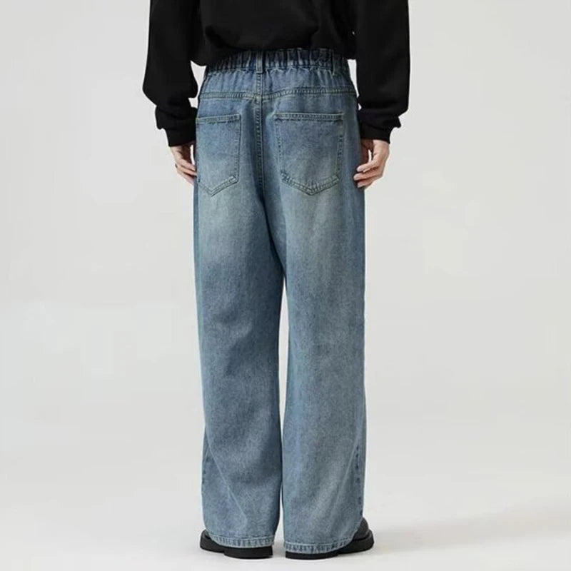 Male Classic America Hip Hop Rap Jeans Wide Leg Youth Popular Jeans Men Straight Leg Retro Loose Trousers Oversized Denim Pants