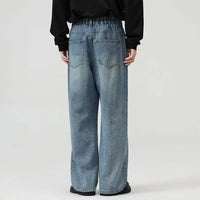 Male Classic America Hip Hop Rap Jeans Wide Leg Youth Popular Jeans Men Straight Leg Retro Loose Trousers Oversized Denim Pants