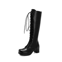 Woman Lovely Sweet Lace Up Purple Pink White Fashion Women's High Knee Boots Winter Shoes Lolita Shoes Girls Boots