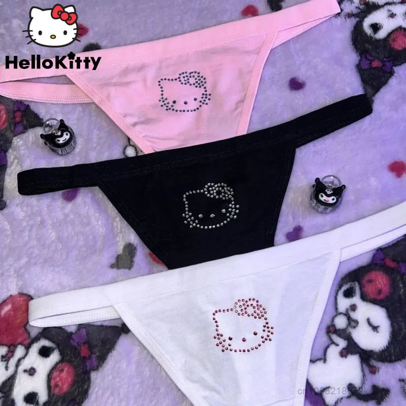 Sanrio Hello Kitty Sweet Sexy Panties Women Soft Cotton Thongs Female New Tangas Y2k Girl Kawaii Elastic Low Waisted Underwear