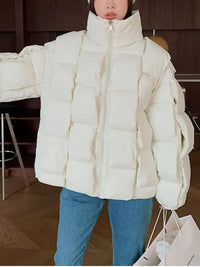 Winter Jacket for Women Three-dimensional Plaid Woven Fashion Coat Solid High Street Warm and Thick 2023 Winter New Down Jacket