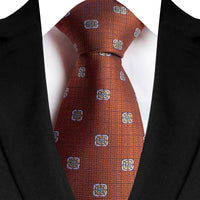 Luxury 8CM Mens Necktie Brown Orange Color Dot Stripes Ties For Man Groom Jacquard Woven Neck Tie For Business Wedding Party