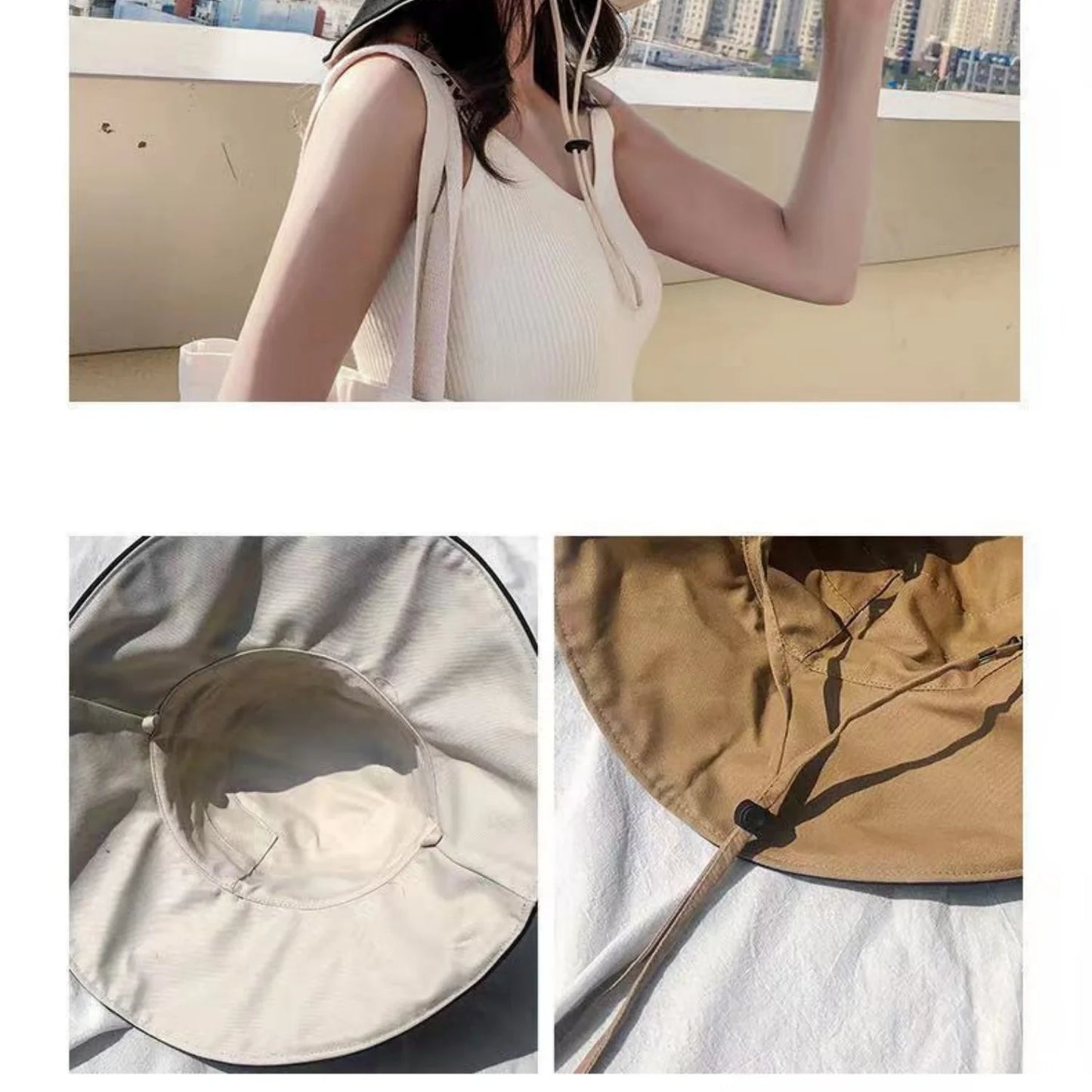 Wide Brim UPF 50+Sun Hat For Women Double Sided Anti UV Foldable Summer Beach Hat With Adjustable Wind Rope Hiking Fisherman Cap
