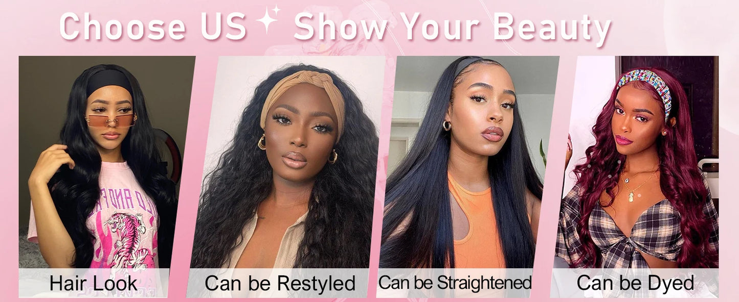 Body Wave Headband Human Hair Wig Machine Made Human Hair Wig Ready To Wear Headband Body Wave Remy Human Hair Wigs for Women