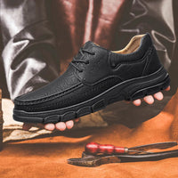 CLOHOO Men's Handmade Thick Rubber Bottom Breathable Casual Leather Shoes Classic Sewn Loafers Comfortable Leisure Footwear