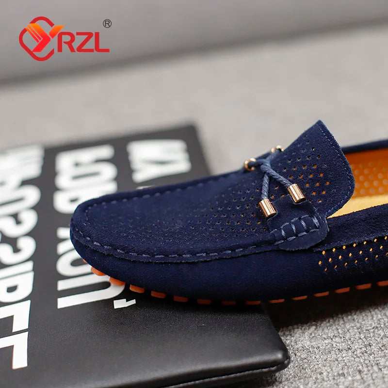 YRZL Men Loafers Casual Slip on Shoes Soft Hollow Leather Lightweight Loafers Man Breathable Comfortable Driving Shoes for Men