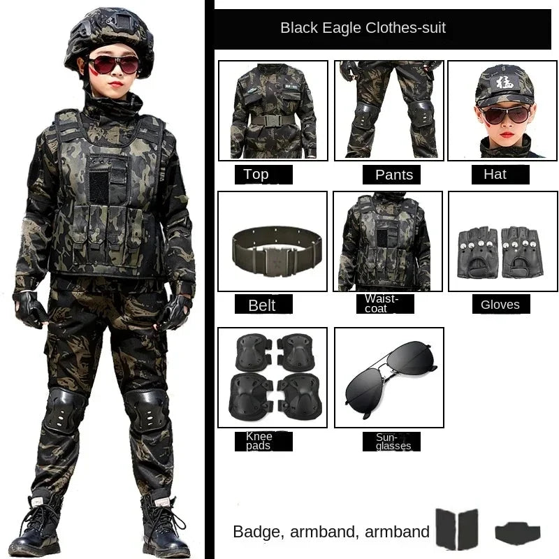 Tactical Military Uniform for Children's Day Camouflag Disguise Adult Halloween Costume for Kid Girl Scout Boy Soldier Army Suit
