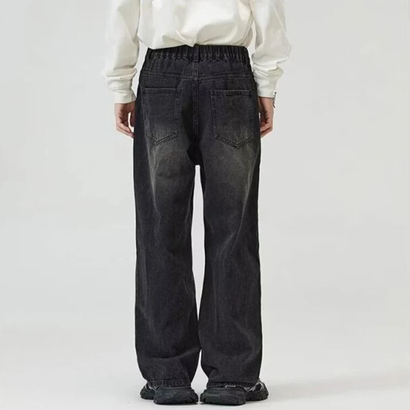 Male Classic America Hip Hop Rap Jeans Wide Leg Youth Popular Jeans Men Straight Leg Retro Loose Trousers Oversized Denim Pants