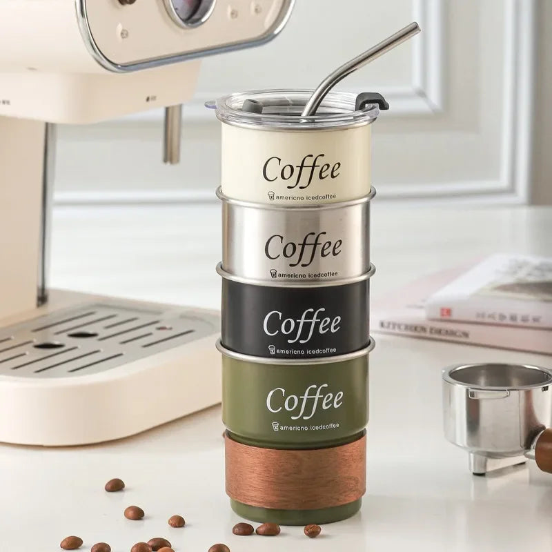 Stainless Steel Insulated Cup Beer Mug with Lid 300ml Reusable Water Bottle Multifunction Coffee Cup with Straws for Camping