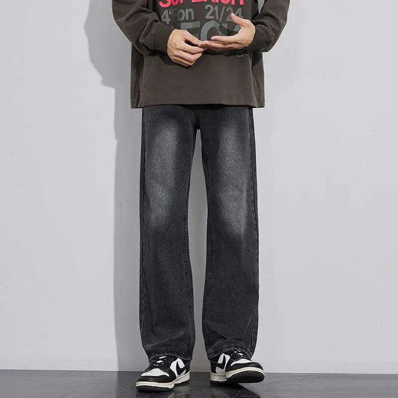 Jeans Men Wide Leg Explosive Jeans Male Loose Straight Denim Pants 2025 Autumn Harajuku Vintage Blue Trousers Streetwear Clothes
