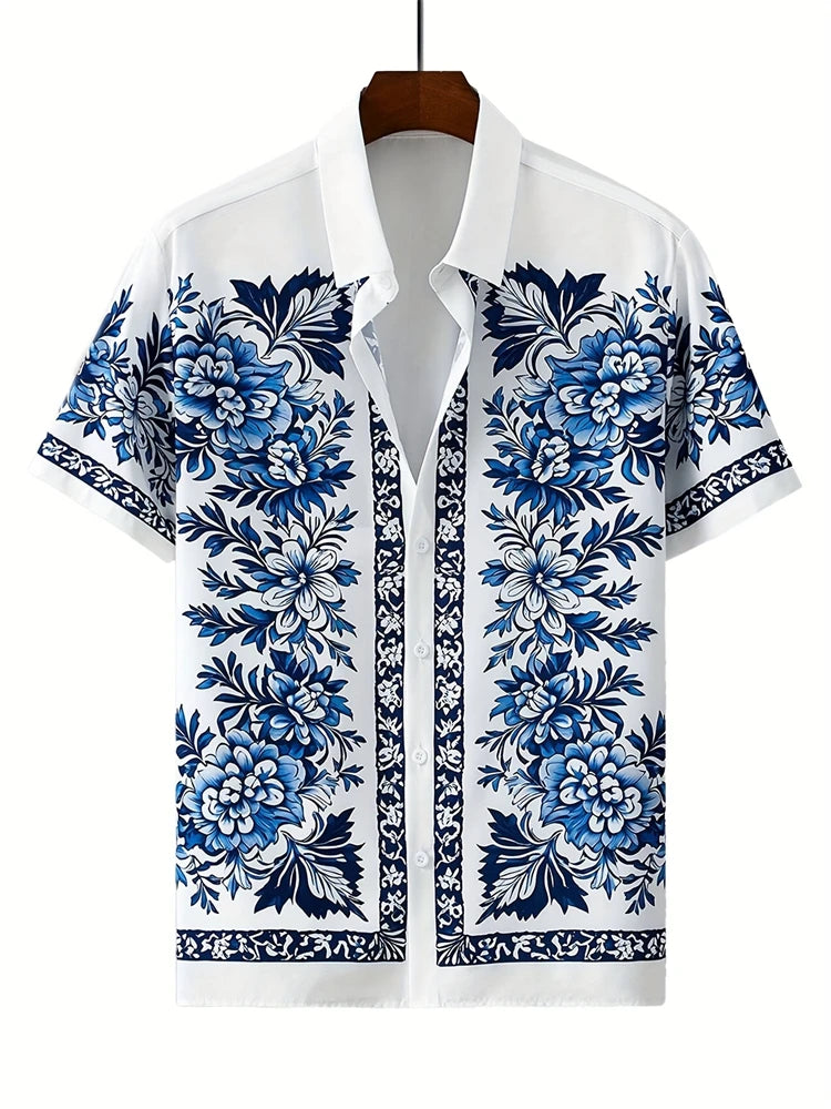 Men's Lapel Button Down Shirt T-Shirt New Floral Print Hawaii Beach Vacation Short Sleeve Breathable Fashion Men's Shirt Tops