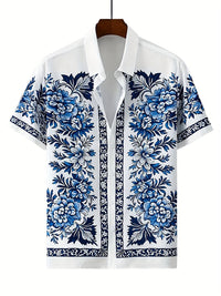 Men's Lapel Button Down Shirt T-Shirt New Floral Print Hawaii Beach Vacation Short Sleeve Breathable Fashion Men's Shirt Tops