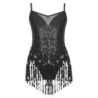 Latin Jazz Dance Dress Gym Kids Girls Shiny Sequins Tassel Fringe Mesh Ballroom Samba Tango Cha Cha Dance Leotards Rave Costume