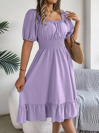 Spring Summer Elegant High Waisted Dress Square Neck Short Sleeved Ruffled Edge Long Dresses 2026 Valentine's Day Woman Clothing