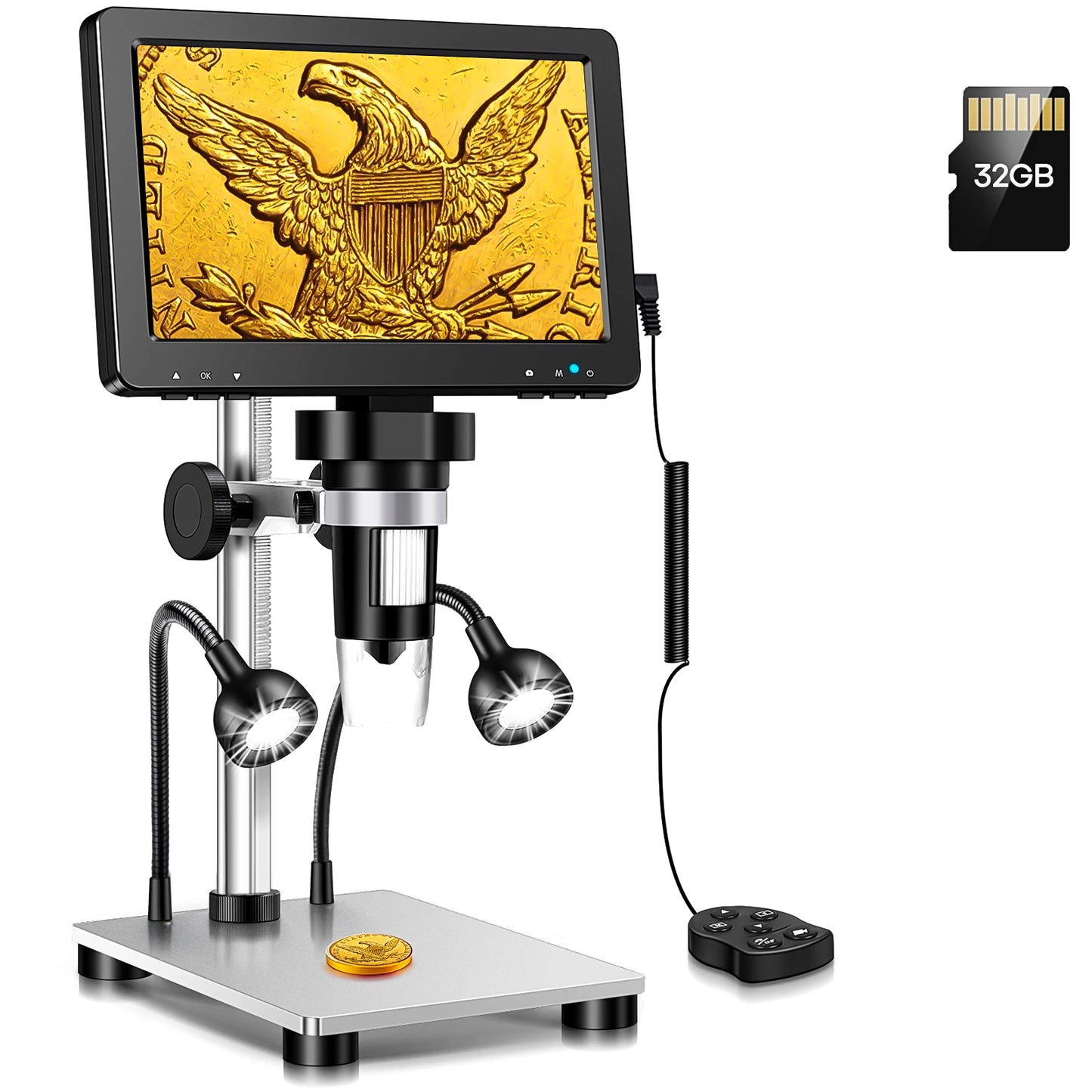 DM9 Digital Microscope with 7inch IPS Screen 1200x Coin Microscope Soldering Microscopios for Repairing With 10 LEDs， PC View