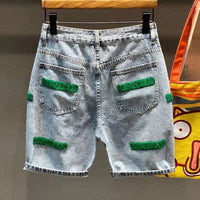 Man Denim Shorts With Text Short Jeans Pants For Men Graphic Blue Retro Harajuku Streetwear New In Wide Buttons Trend Unique Xl
