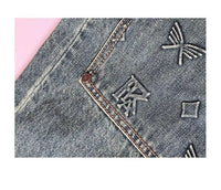 Embossed Trendy Workwear Jeans Men's Loose Straight Leg Retro Washed Trendy Casual Pants