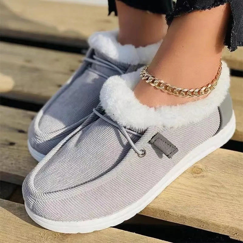 Women Winter Hot Warm Loafers Ladies Short Plush Flats Female Solid Round Toe Casual Shoes High Quality and Soft Cotton Shoes