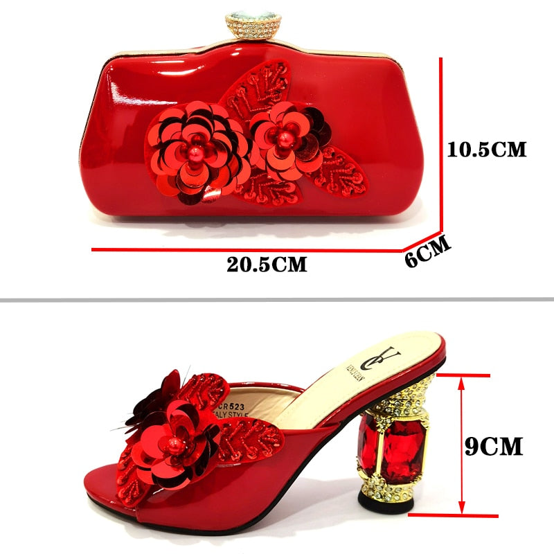 Latest Nigerian Women Shoes With Matching Bags Set African Women's Party Shoes and Bag with Comfortable Heels For Office Lady