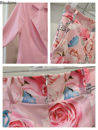 2023 Spring Summer Women's Two Piece Casual Sets Elegant Blazer Suit and Floral Print Shorts Ladies Matching Set Blazer Shorts