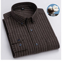 New in shirtplus size 7XL 100%cotton sanding long-sleeve shirts for men slim fit plain shirt striped plaid single pocket clothes