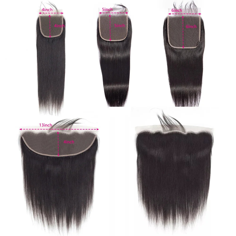 30 40inch Straight Human Hair Bundles with 5x5/6x6 Closure Brazilian Raw Bundles 100%Human Hair 13x4 Frontal Closure And Bundles